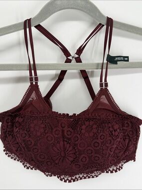 Aerie Wireless Lace Bra Size 32B NWT Burgundy